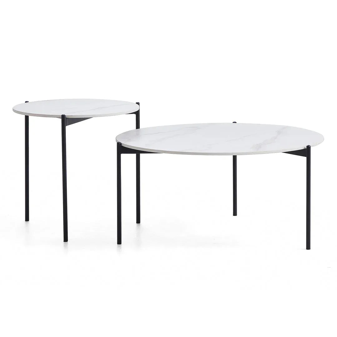 Interior Ave - Bianco Nested Coffee Table Set - White Marble Stone - Mekamart Australia