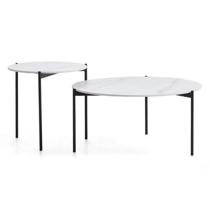 Interior Ave - Bianco Nested Coffee Table Set - White Marble Stone - Mekamart Australia