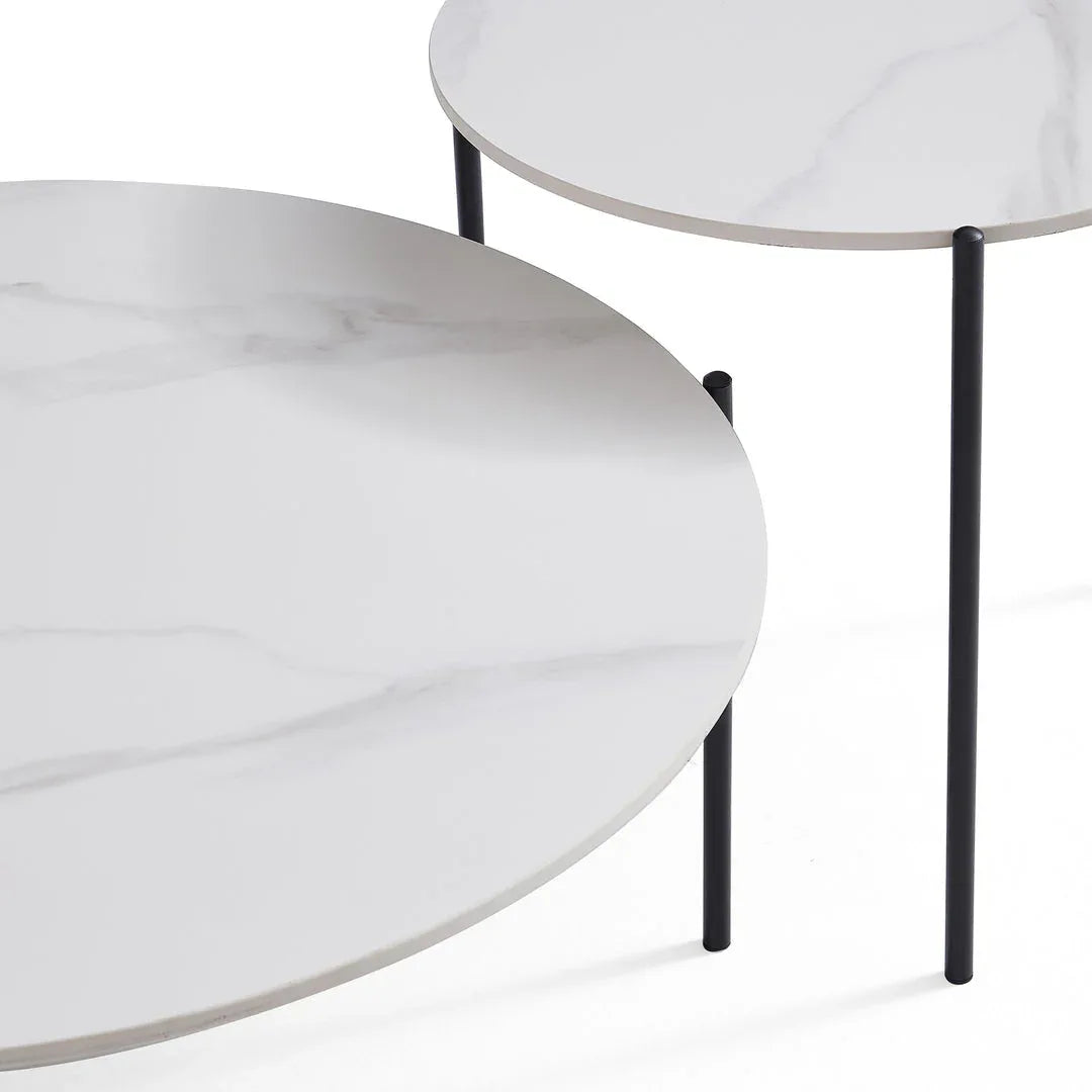 Interior Ave - Bianco Nested Coffee Table Set - White Marble Stone - Mekamart Australia
