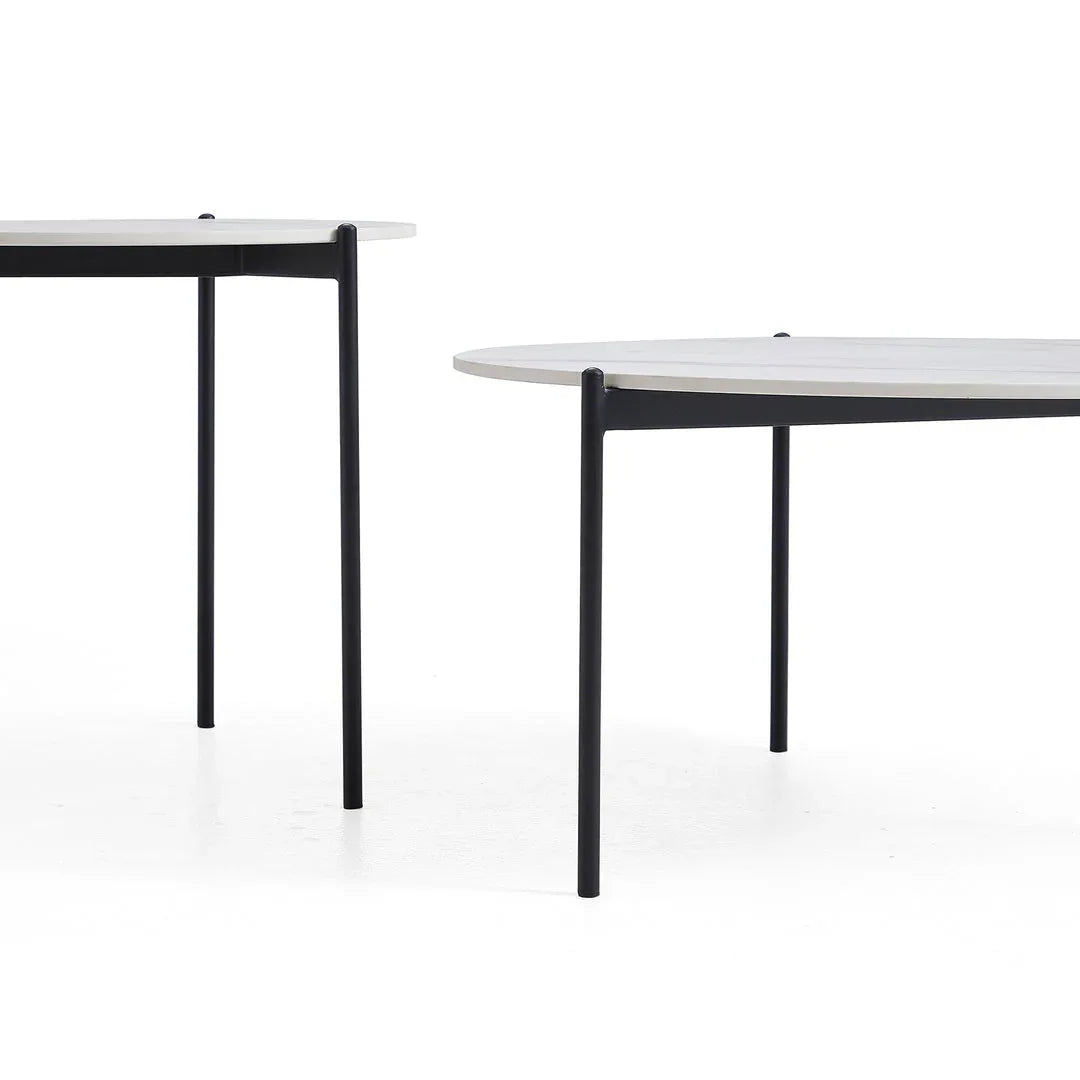 Interior Ave - Bianco Nested Coffee Table Set - White Marble Stone - Mekamart Australia