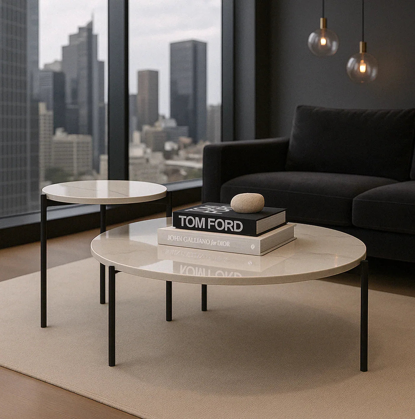 Interior Ave - Bianco Nested Coffee Table Set - White Marble Stone - Mekamart Australia