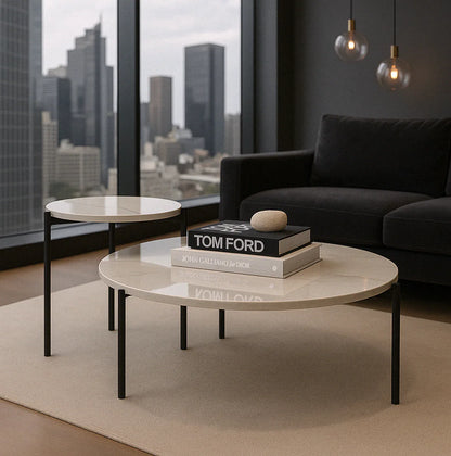 Interior Ave - Bianco Nested Coffee Table Set - White Marble Stone - Mekamart Australia