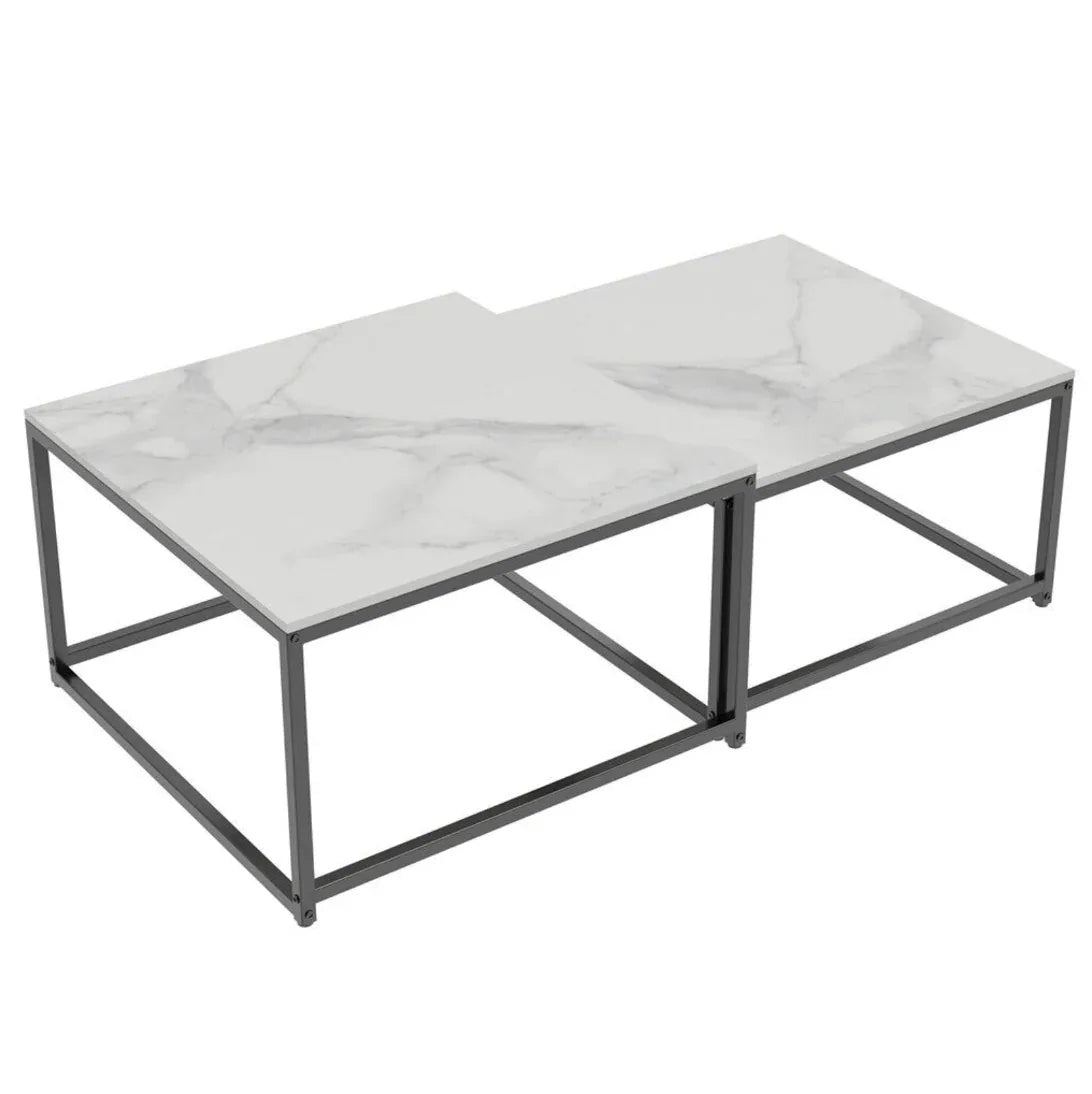 Interior Ave - Ciest Square Nested Coffee Table Set - White Marble Stone - Mekamart Australia