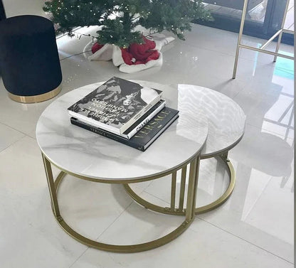 Interior Ave - Premier Nested Coffee Table Set - White Marble Stone - Mekamart Australia
