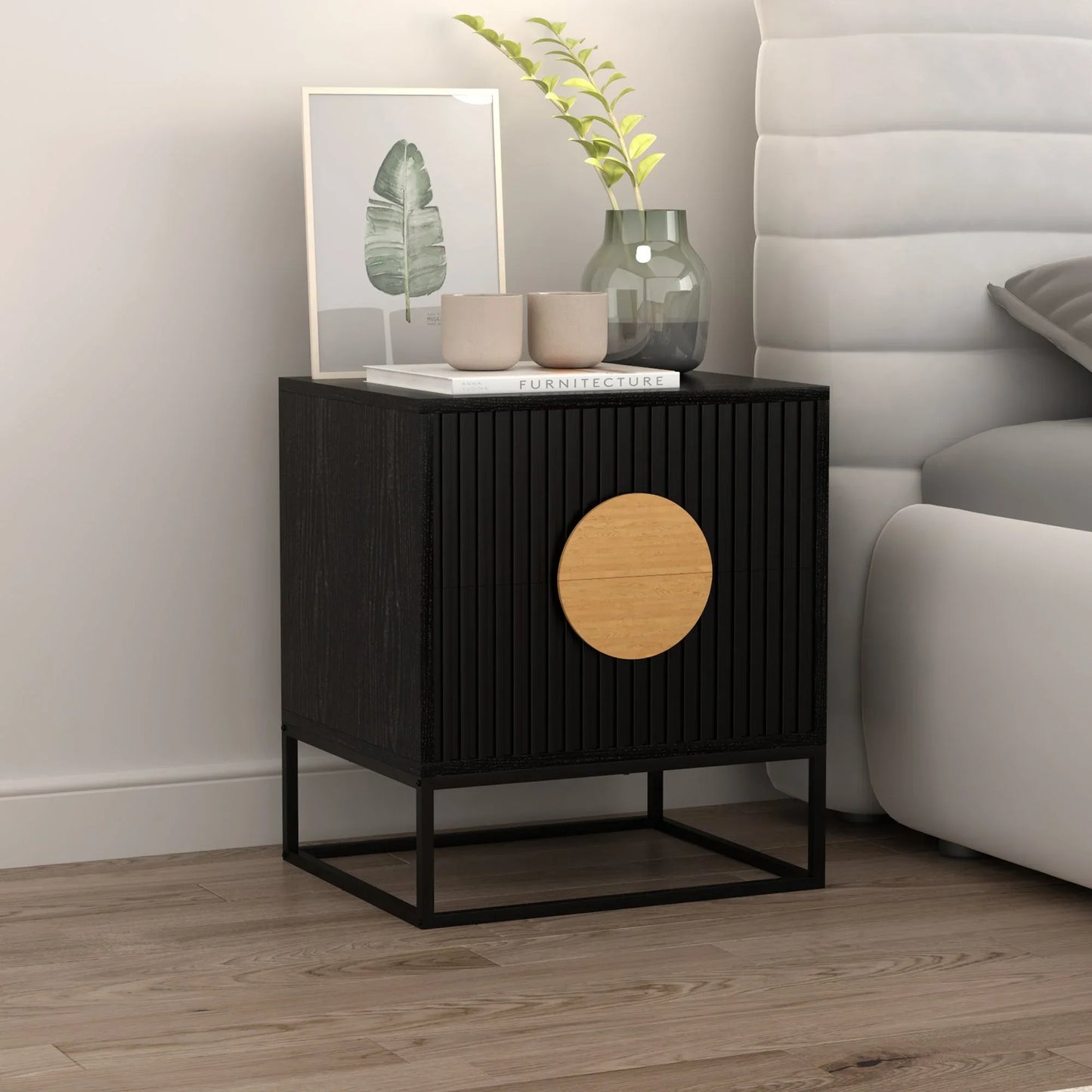 Belmonte Fluted Bedside Table in Black - Mekamart Australia