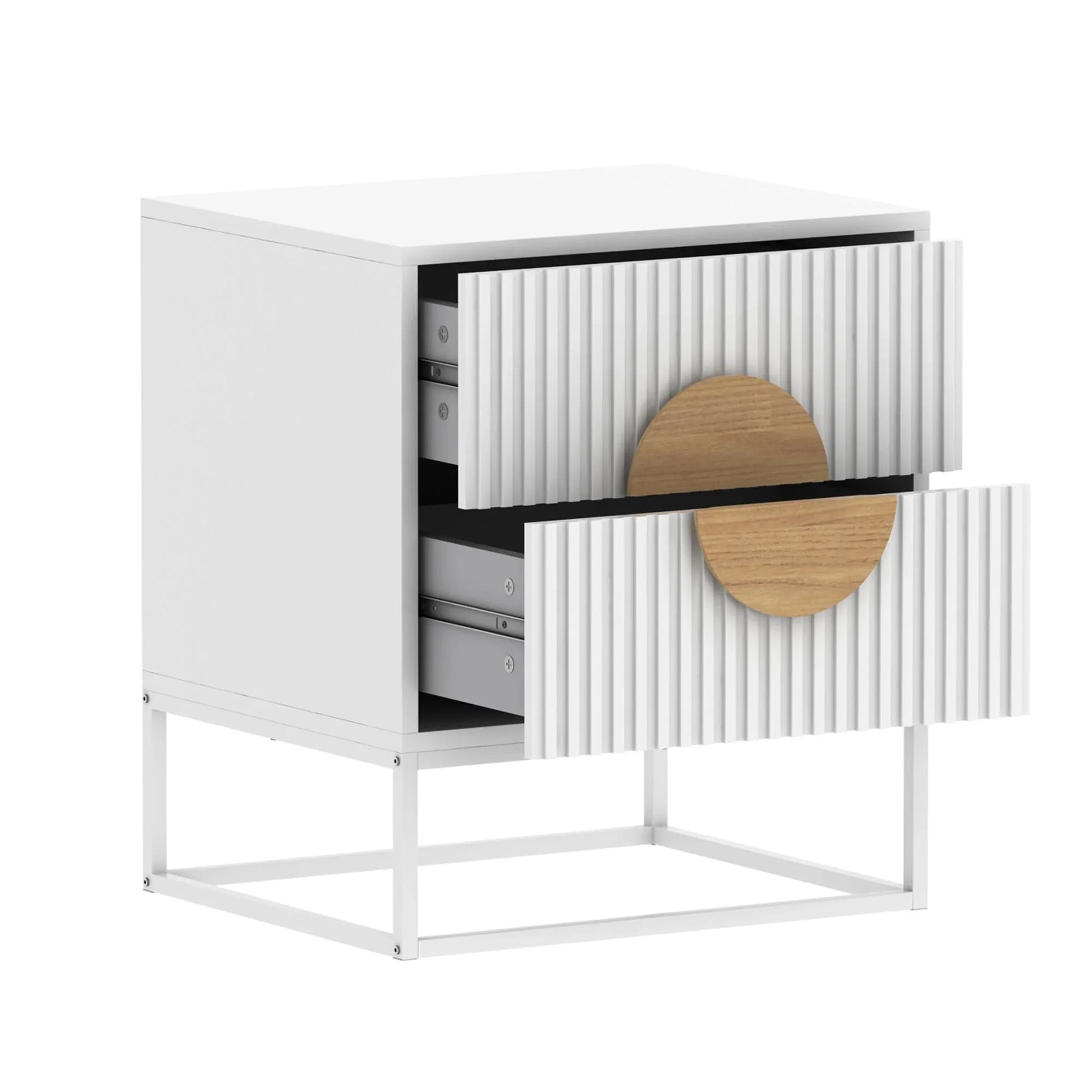 Belmonte Fluted Bedside Table in White - Mekamart Australia