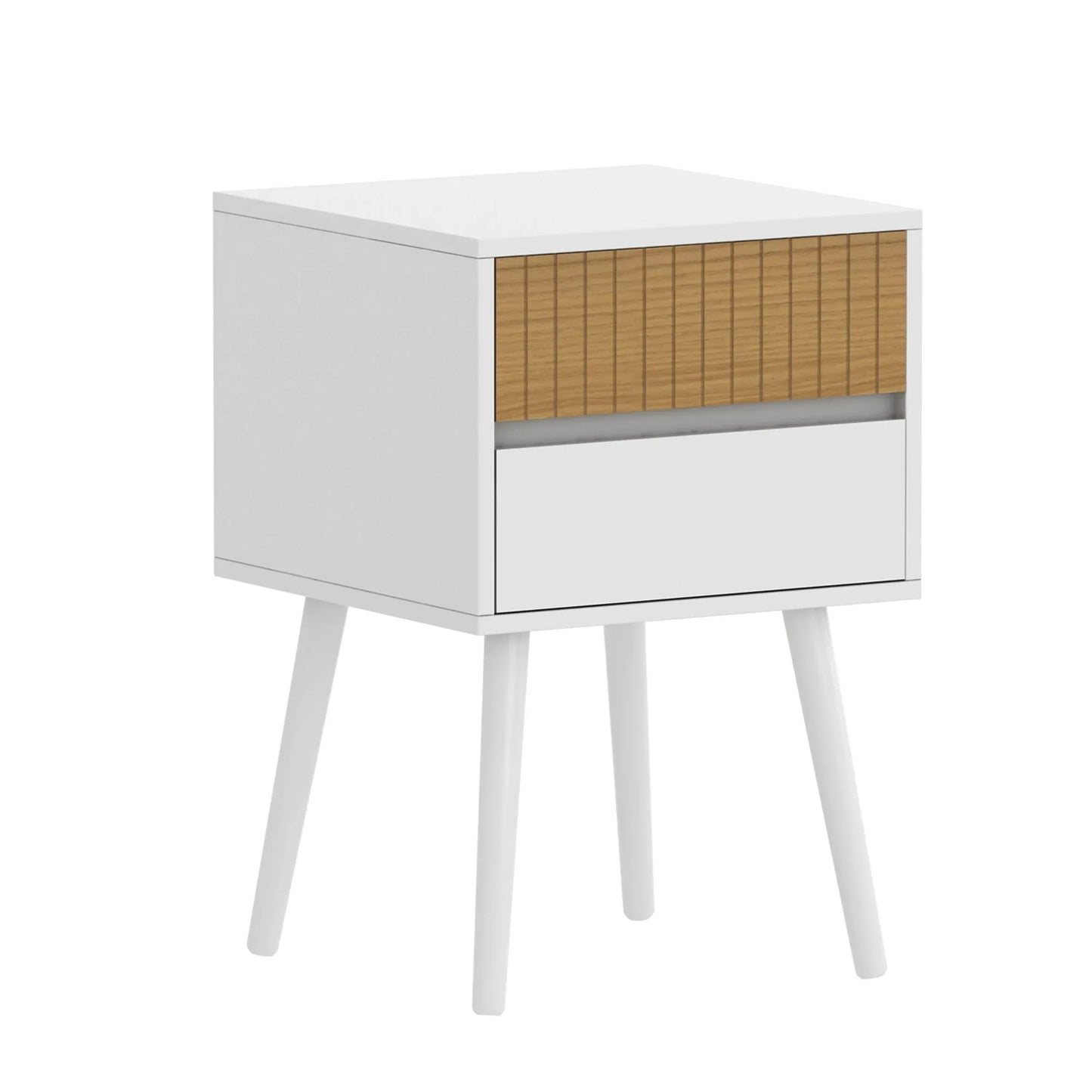 Oslo Bedside Table with 2 Drawer in White & Natural - Mekamart Australia