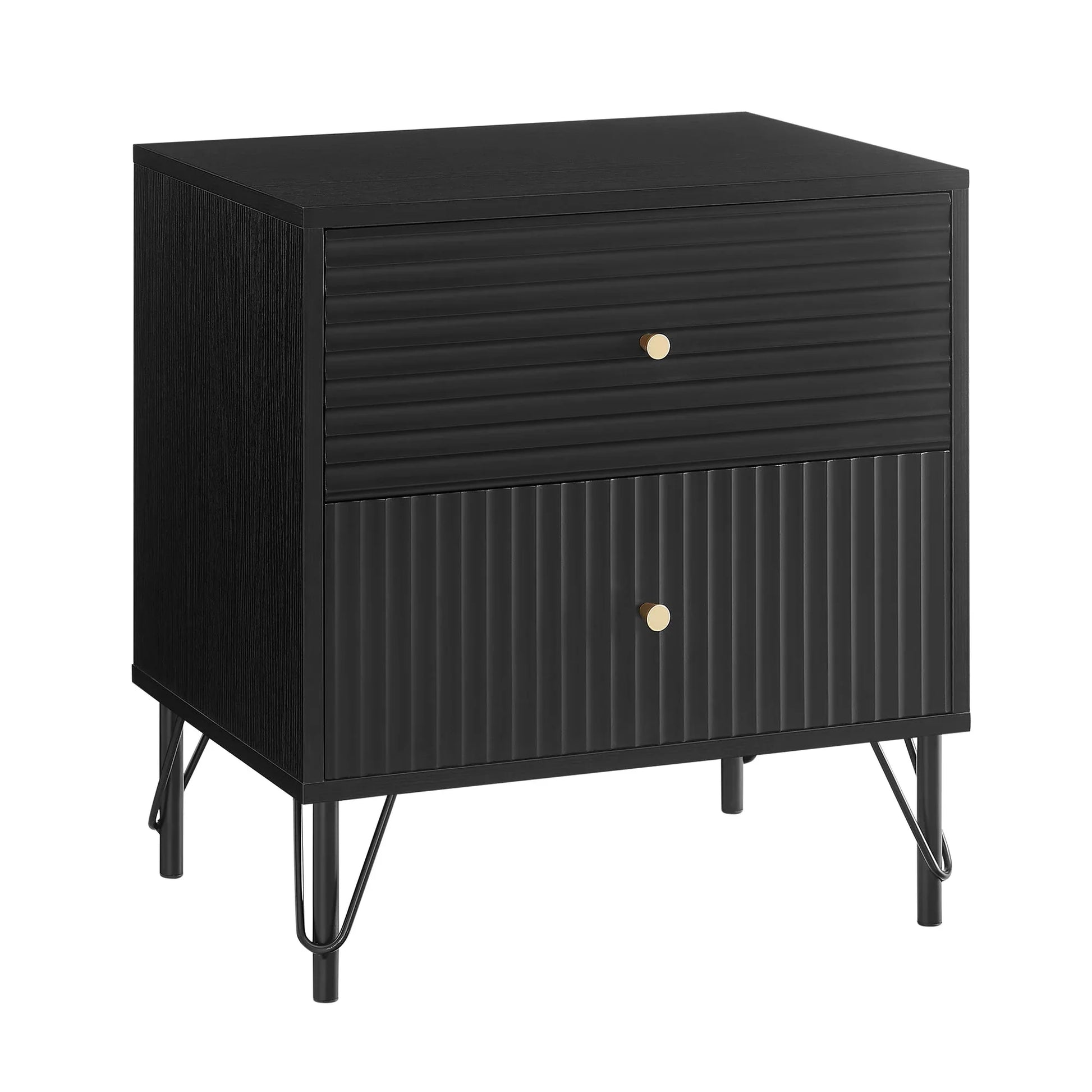 Lisa Wavy Fluted Bedside Table in Black - Mekamart Australia