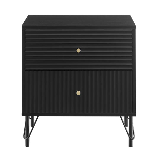 Lisa Wavy Fluted Bedside Table in Black - Mekamart Australia