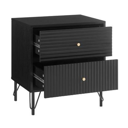 Lisa Wavy Fluted Bedside Table in Black - Mekamart Australia