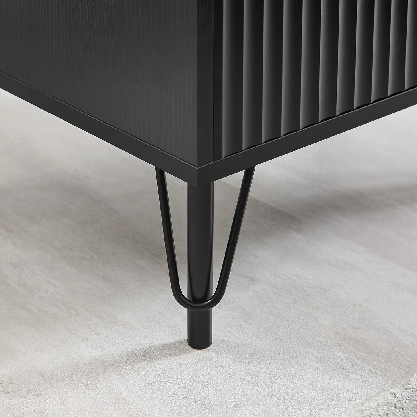 Lisa Wavy Fluted Bedside Table in Black - Mekamart Australia