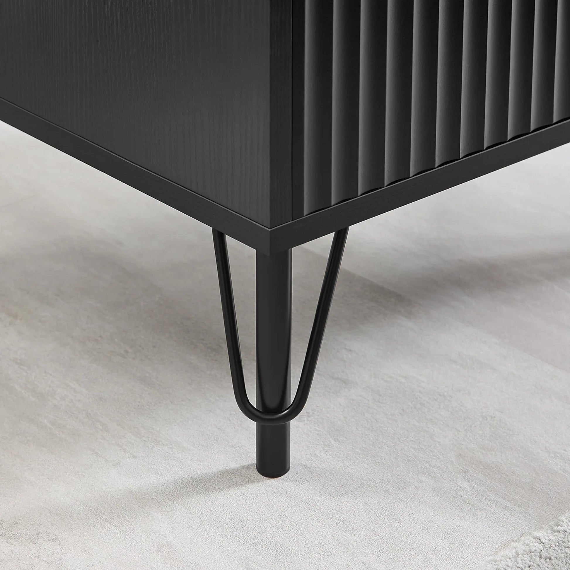Lisa Wavy Fluted Bedside Table in Black - Mekamart Australia