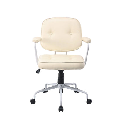 Louise White Frame Faux Leather Home Office Chair in Beige - Mekamart Australia
