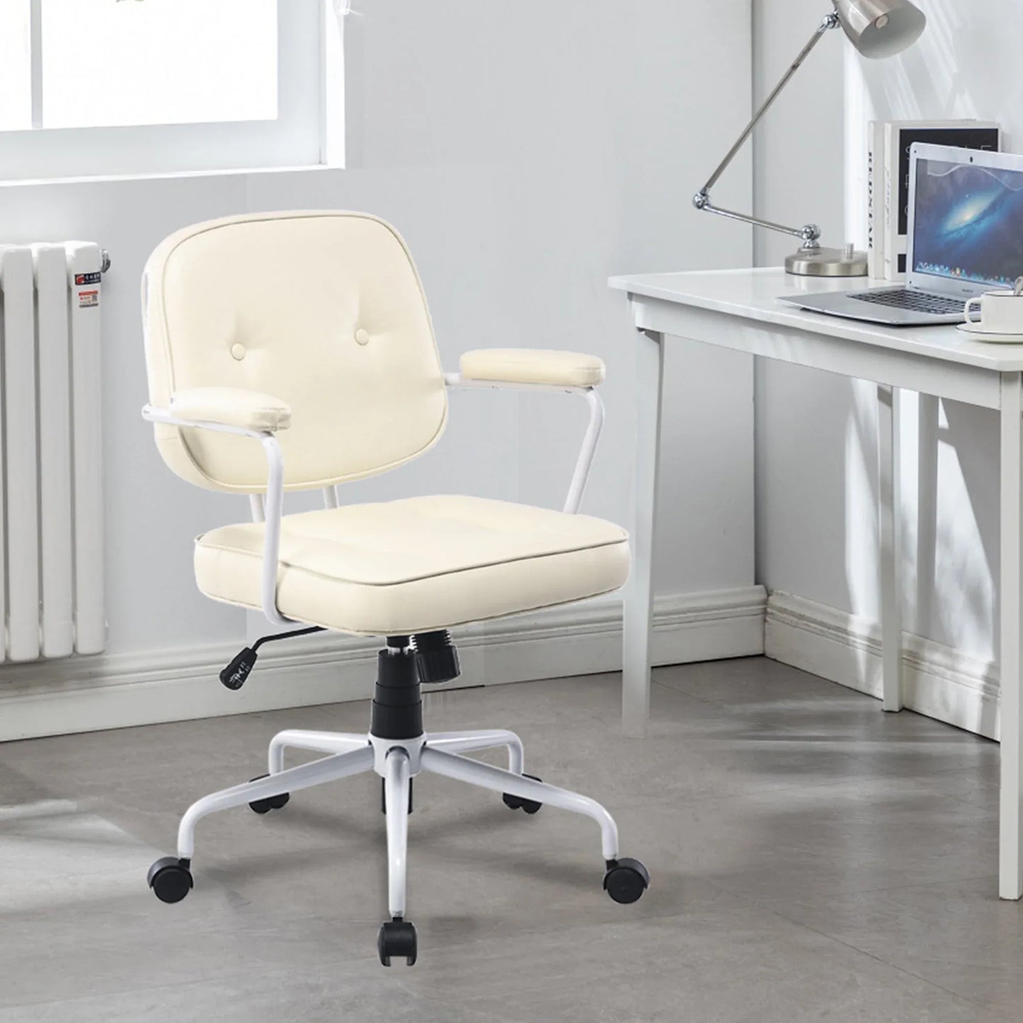 Louise White Frame Faux Leather Home Office Chair in Beige - Mekamart Australia