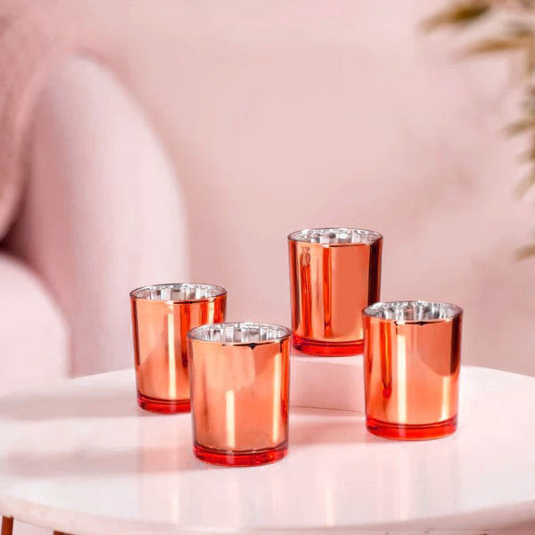 20 Pack Copper Votive Tealight Candle Holders Valentines Day Mercury  Wedding Decor Glass Candlestick Party Decorations Bridal Baby Shower Event