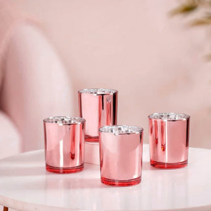 10 Pack Rose Gold Pink Votive Tealight Candle Holders Valentines Day Mercury  Wedding Decor Glass Candlestick Party Decorations Bridal Baby Shower Event