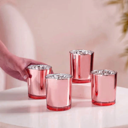 20 Pack Rose Gold Pink Votive Tealight Candle Holders Valentines Day Mercury  Wedding Decor Glass Candlestick Party Decorations Bridal Baby Shower Event