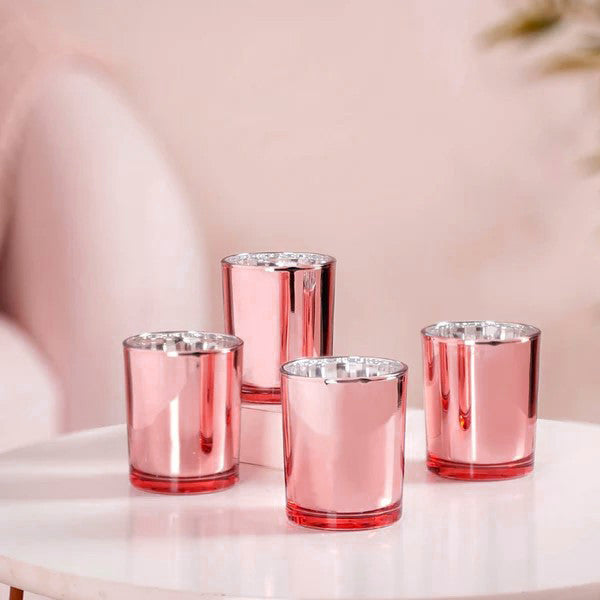 40 Pack Rose Gold Pink Votive Tealight Candle Holders Valentines Day Mercury  Wedding Decor Glass Candlestick Party Decorations Bridal Baby Shower Event