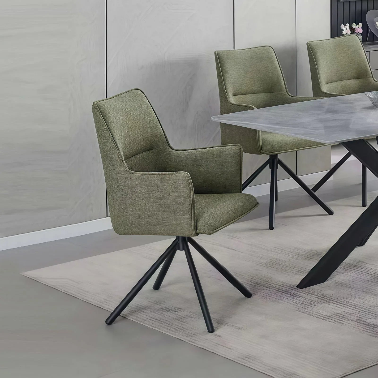 Dining Chair Green Linen Fabric Upholstered Seat Powder Coated Iron Legs - Mekamart Australia