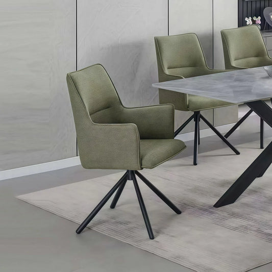 Dining Chair Green Linen Fabric Upholstered Seat Powder Coated Iron Legs - Mekamart Australia