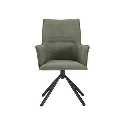 Dining Chair Green Linen Fabric Upholstered Seat Powder Coated Iron Legs - Mekamart Australia