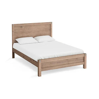 Bed Frame Double Size in Solid Wood Veneered Acacia Bedroom Timber Slat in Oak - Mekamart Australia