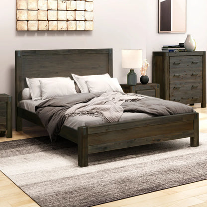 Bed Frame King Size in Solid Wood Veneered Acacia Bedroom Timber Slat in Chocolate - Mekamart Australia