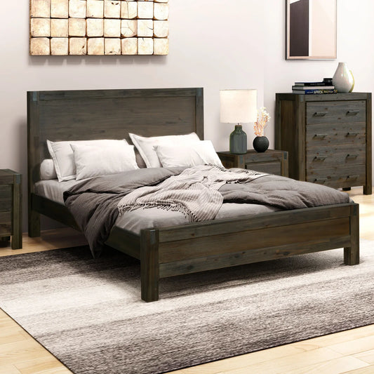 Bed Frame King Size in Solid Wood Veneered Acacia Bedroom Timber Slat in Chocolate - Mekamart Australia
