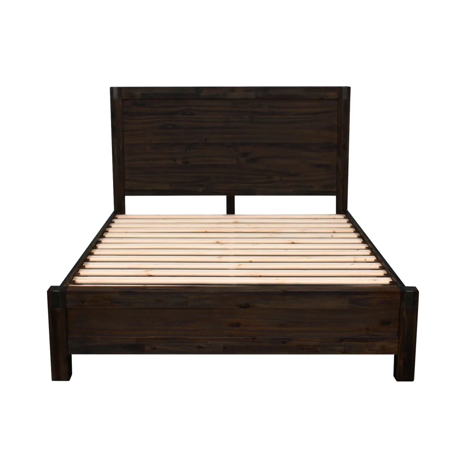 Bed Frame King Size in Solid Wood Veneered Acacia Bedroom Timber Slat in Chocolate - Mekamart Australia