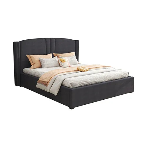 Roman Bed Frame Double Size Black Velvet Fabric with Gas Lift plywood metal structure - Mekamart Australia