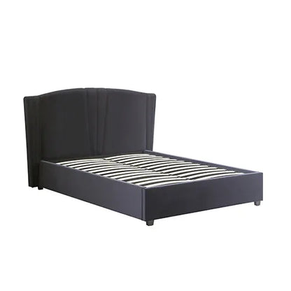 Roman Bed Frame Double Size Black Velvet Fabric with Gas Lift plywood metal structure - Mekamart Australia