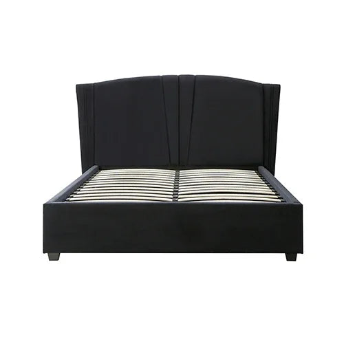 Roman Bed Frame Queen Size Black Velvet Fabric with Gas Lift plywood metal structure - Mekamart Australia