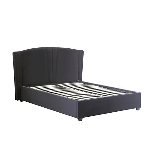 Roman Bed Frame Queen Size Black Velvet Fabric with Gas Lift plywood metal structure - Mekamart Australia