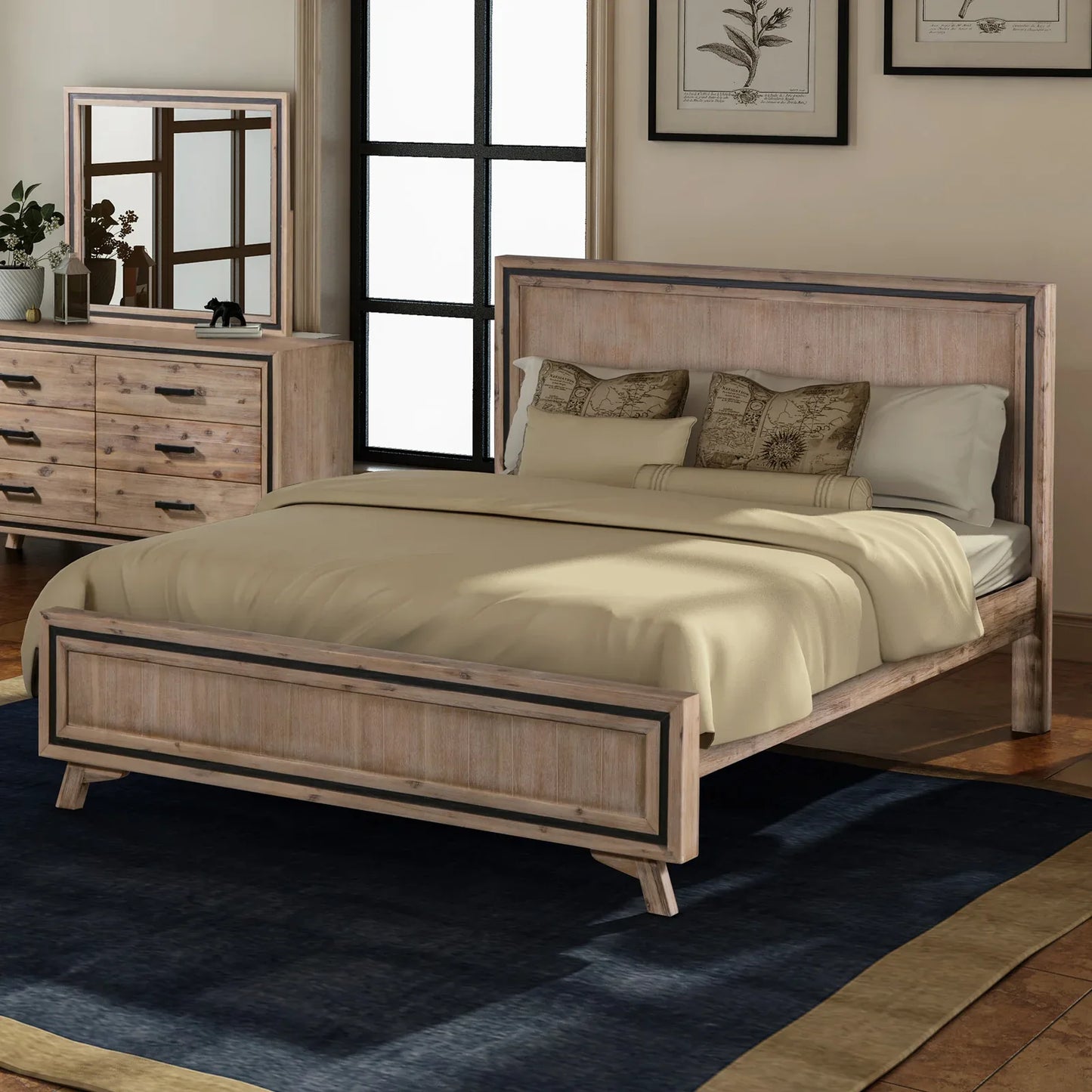 King Size Silver Brush Bed Frame in Acacia Wood Construction - Mekamart Australia