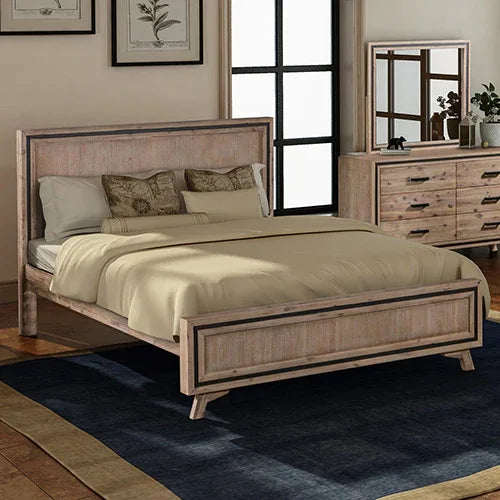 Queen Size Silver Brush Bed Frame in Acacia Wood Construction - Mekamart Australia