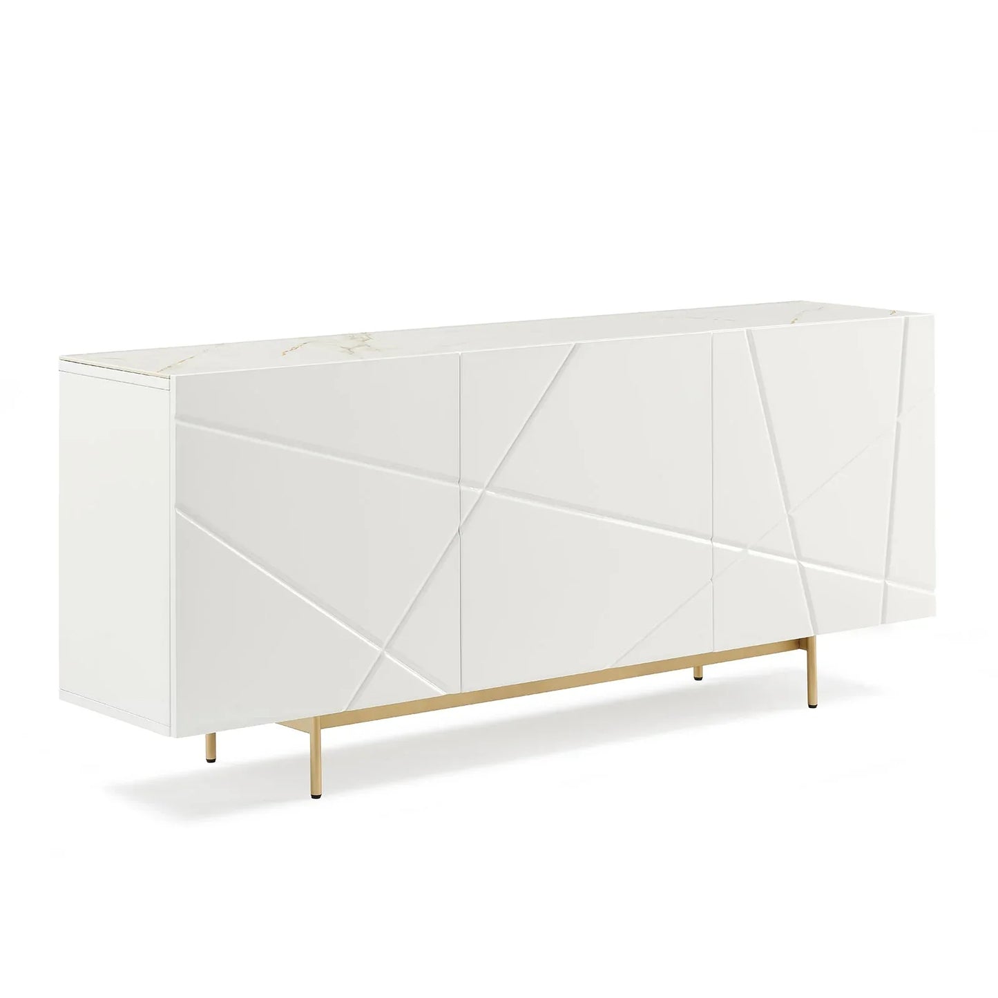 Buffet Sideboard Colour Ceramic Top MDF in Glossy White Gold Colour - Mekamart Australia