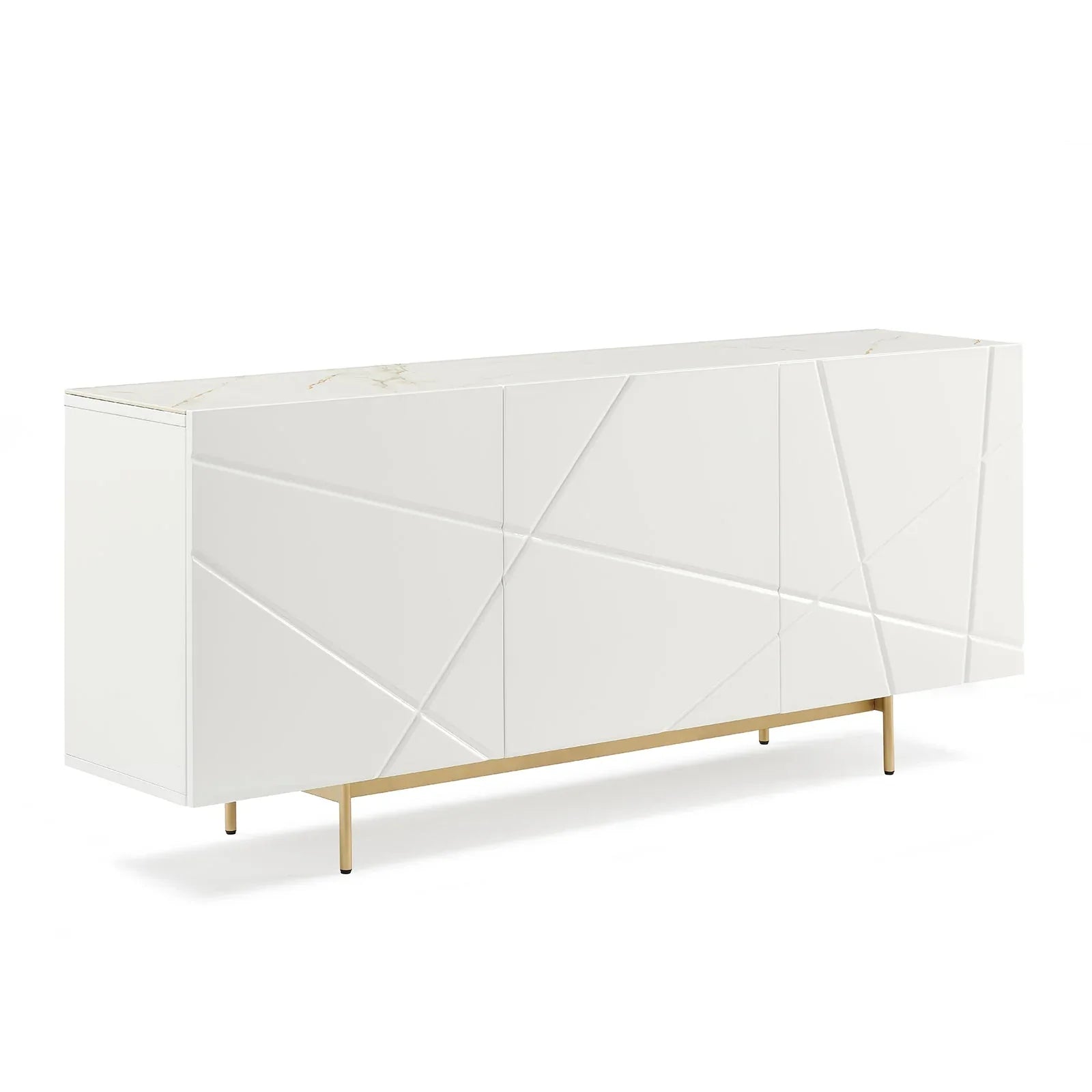 Buffet Sideboard Colour Ceramic Top MDF in Glossy White Gold Colour - Mekamart Australia