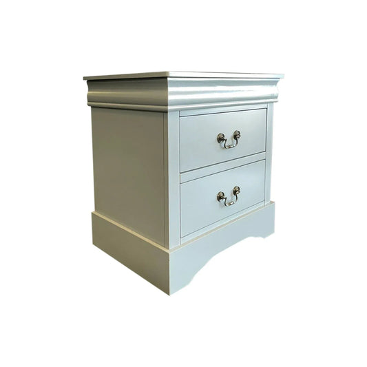 Bedside Table Grey Colour With 2 Drawers Night Stand Solid Wood Metal Handles