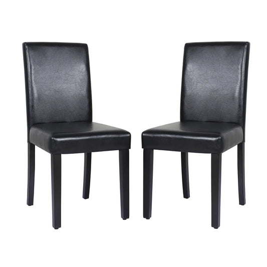 2x Wooden Frame Black Leatherette Dining Chairs with Solid Pine Legs - Mekamart Australia