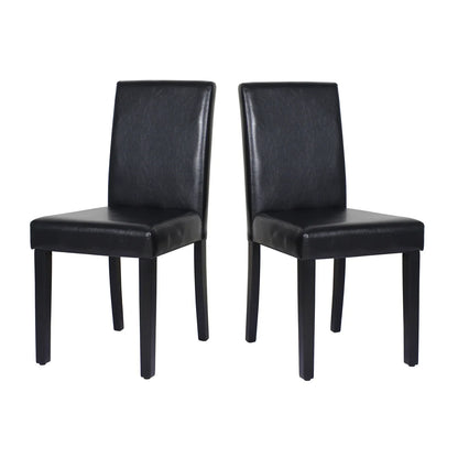 2x Wooden Frame Black Leatherette Dining Chairs with Solid Pine Legs - Mekamart Australia
