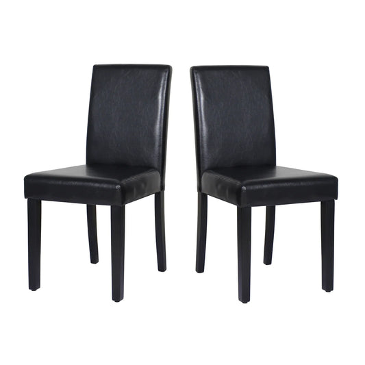 2x Wooden Frame Black Leatherette Dining Chairs with Solid Pine Legs - Mekamart Australia