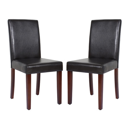 2x Wooden Frame Brown Leatherette Dining Chairs with Solid Pine Legs - Mekamart Australia