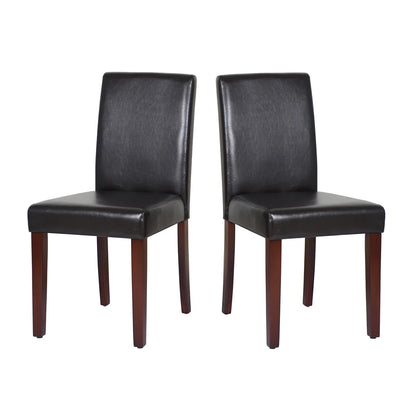 2x Wooden Frame Brown Leatherette Dining Chairs with Solid Pine Legs - Mekamart Australia