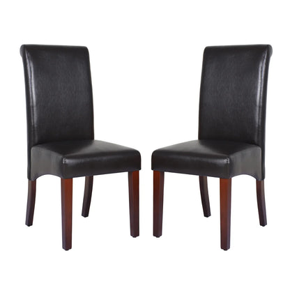 2x Wooden Frame Brown Leatherette Dining Chairs with Solid Pine Legs - Mekamart Australia