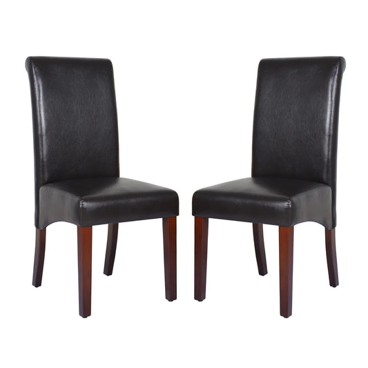 2x Wooden Frame Brown Leatherette Dining Chairs with Solid Pine Legs - Mekamart Australia