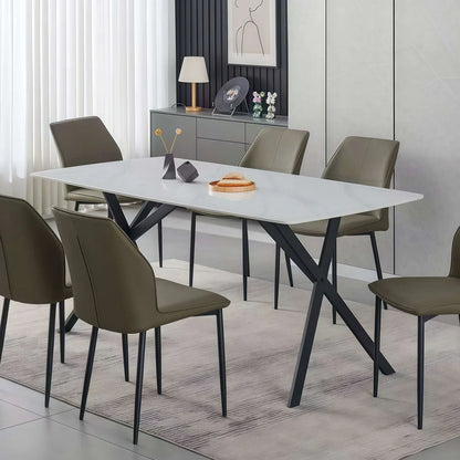 Dining Table Rectangular Shape White Sintered Stone Top Powder Coated Iron Legs - Mekamart Australia