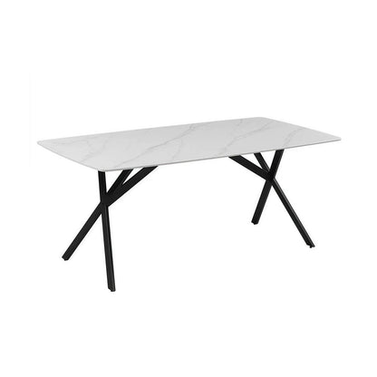 Dining Table Rectangular Shape White Sintered Stone Top Powder Coated Iron Legs - Mekamart Australia