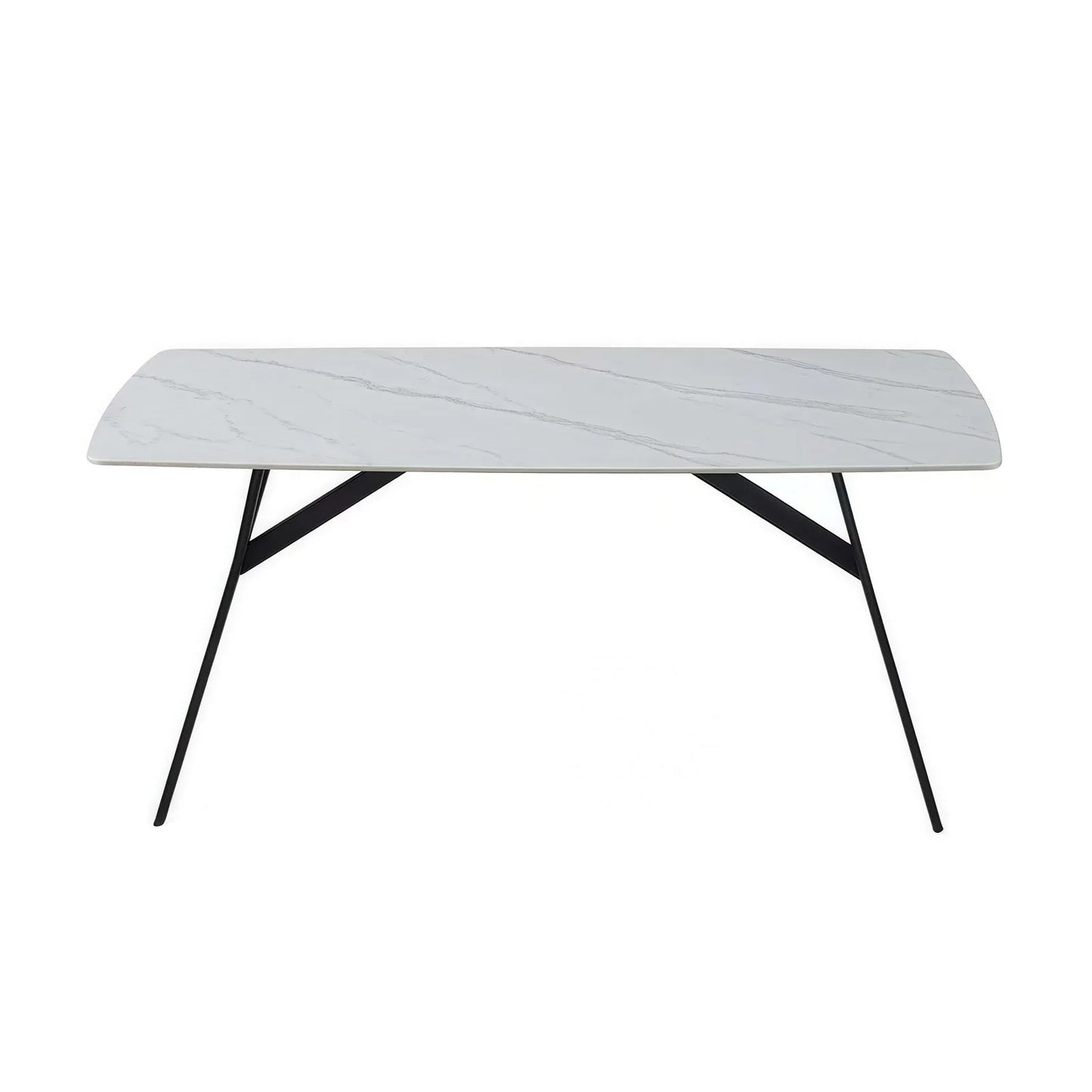 Dining Table Rectangular Shape White Sintered Stone Top Powder Coated Iron Legs - Mekamart Australia