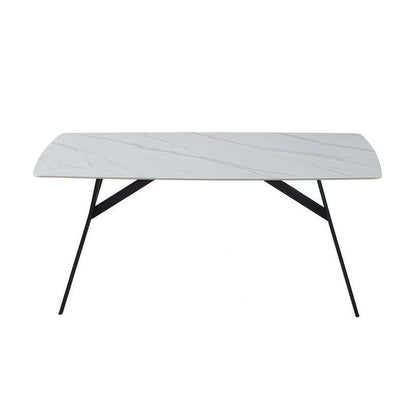 Dining Table Rectangular Shape White Sintered Stone Top Powder Coated Iron Legs - Mekamart Australia