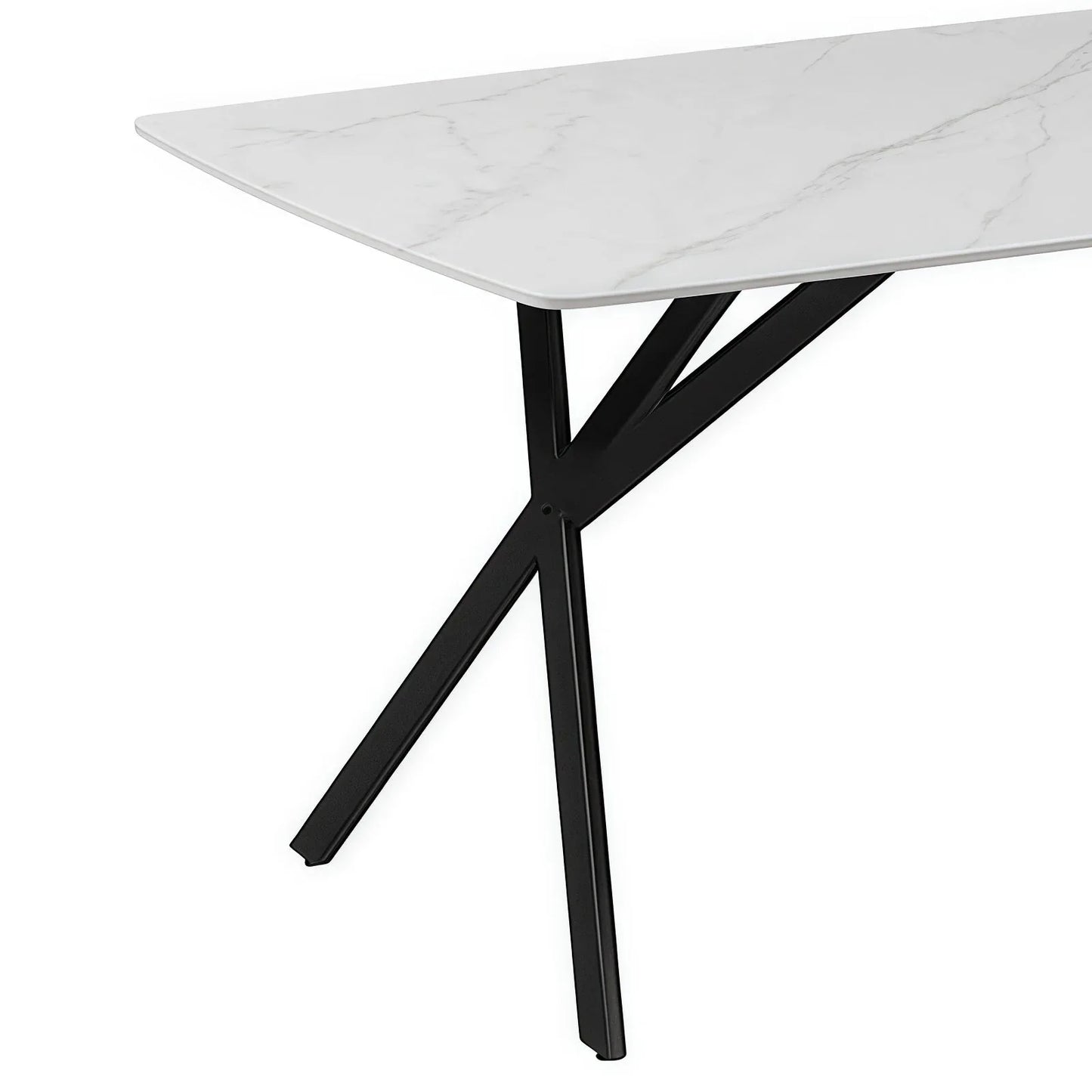 Dining Table Rectangular Shape White Sintered Stone Top Powder Coated Iron Legs - Mekamart Australia